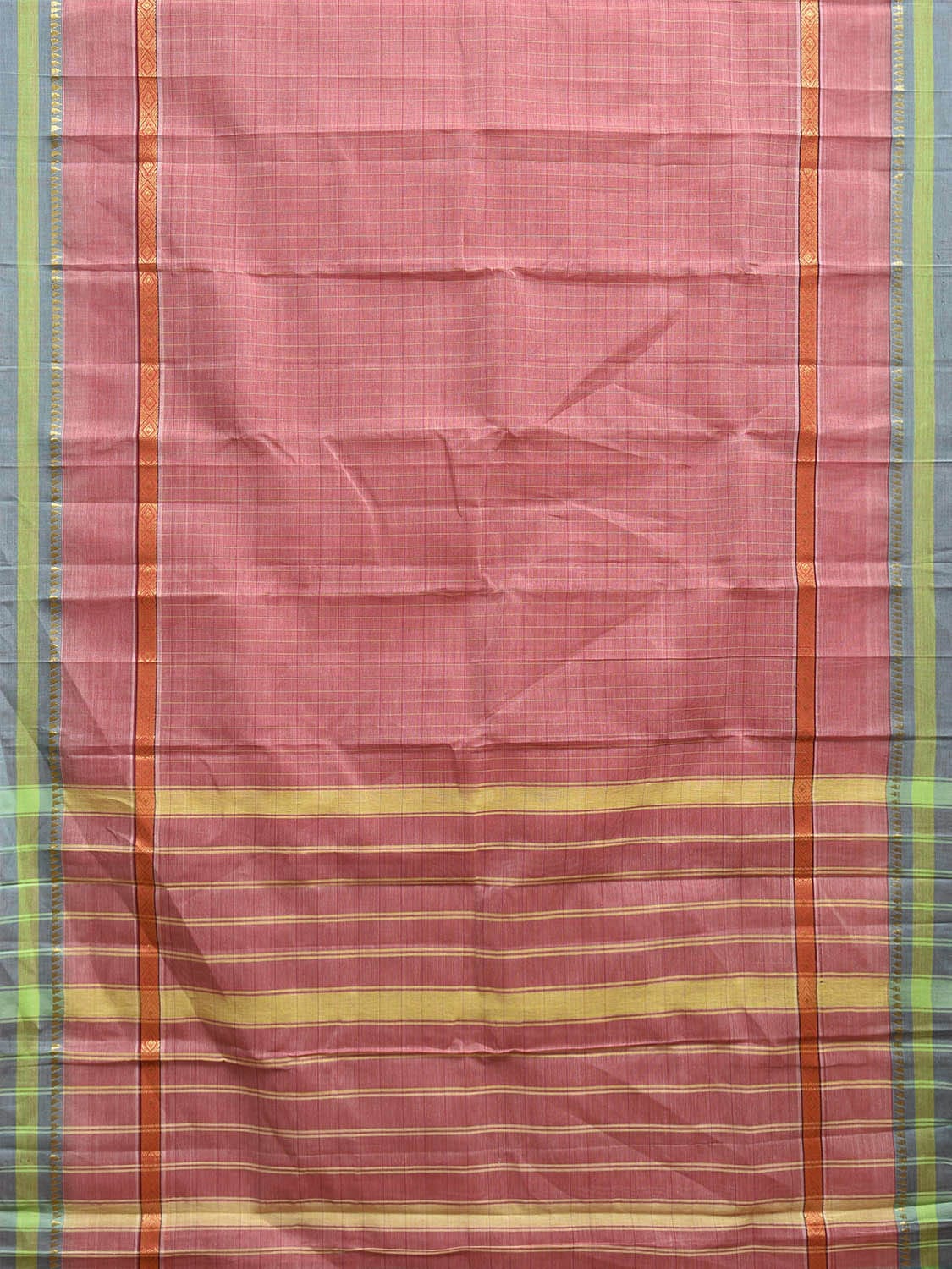 Peach Narayanpet Cotton Handloom Saree with Checks and Big Border Design No Blouse np1102