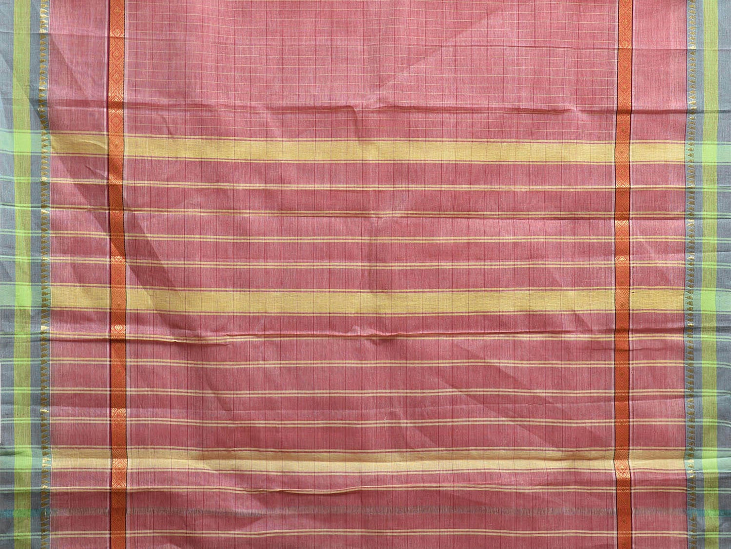 Peach Narayanpet Cotton Handloom Saree with Checks and Big Border Design No Blouse np1102