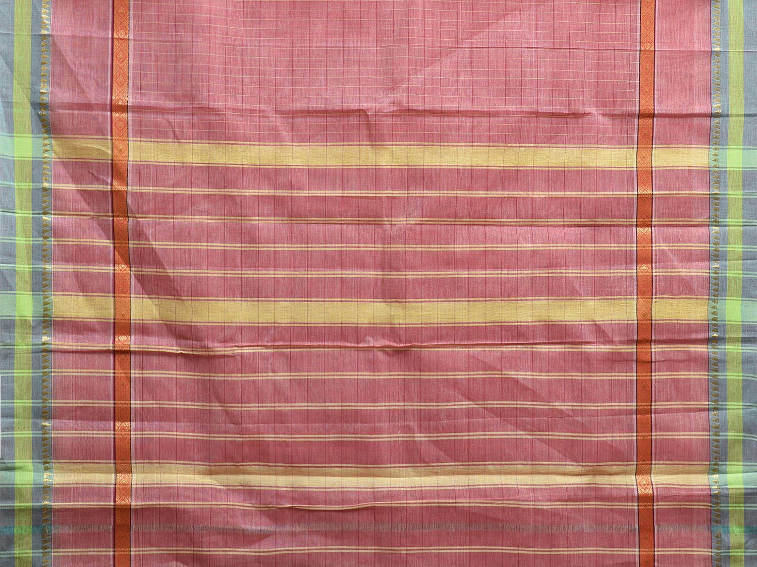 Peach Narayanpet Cotton Handloom Saree with Checks and Big Border Design No Blouse np1102