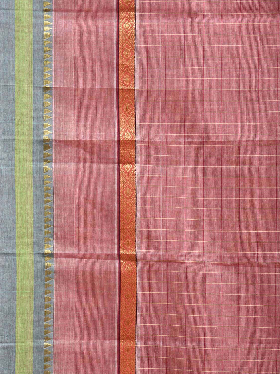 Peach Narayanpet Cotton Handloom Saree with Checks and Big Border Design No Blouse np1102