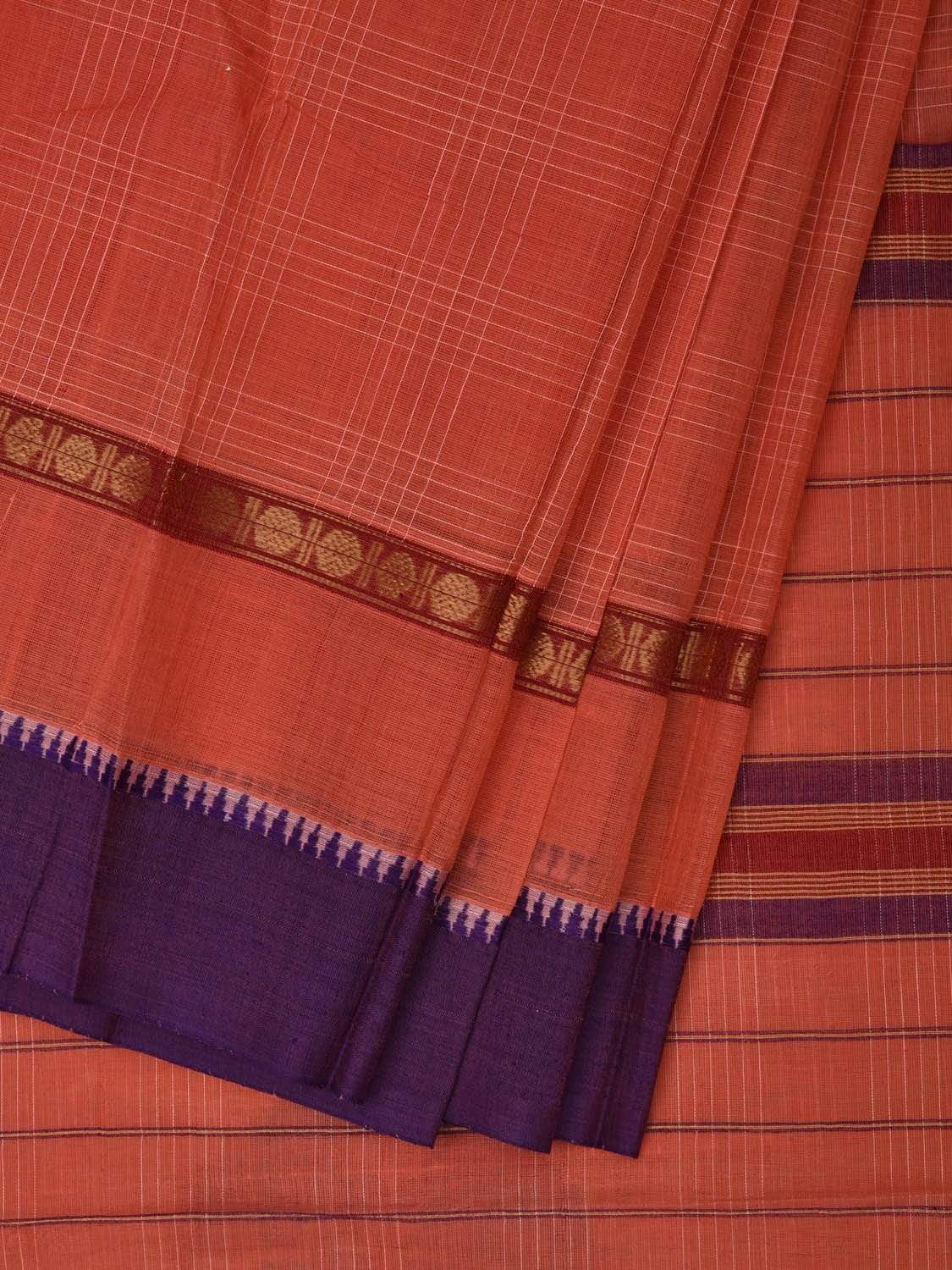 Peach Narayanpet Cotton Handloom Saree with Checks Design No Blouse np0480