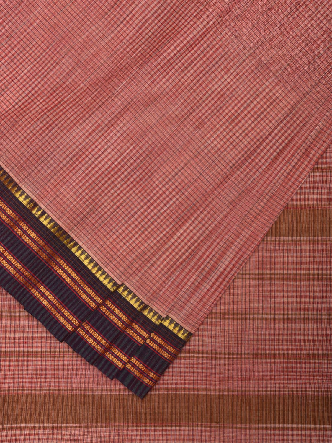 Peach Narayanpet Cotton Handloom Saree with Checks Design No Blouse np0911