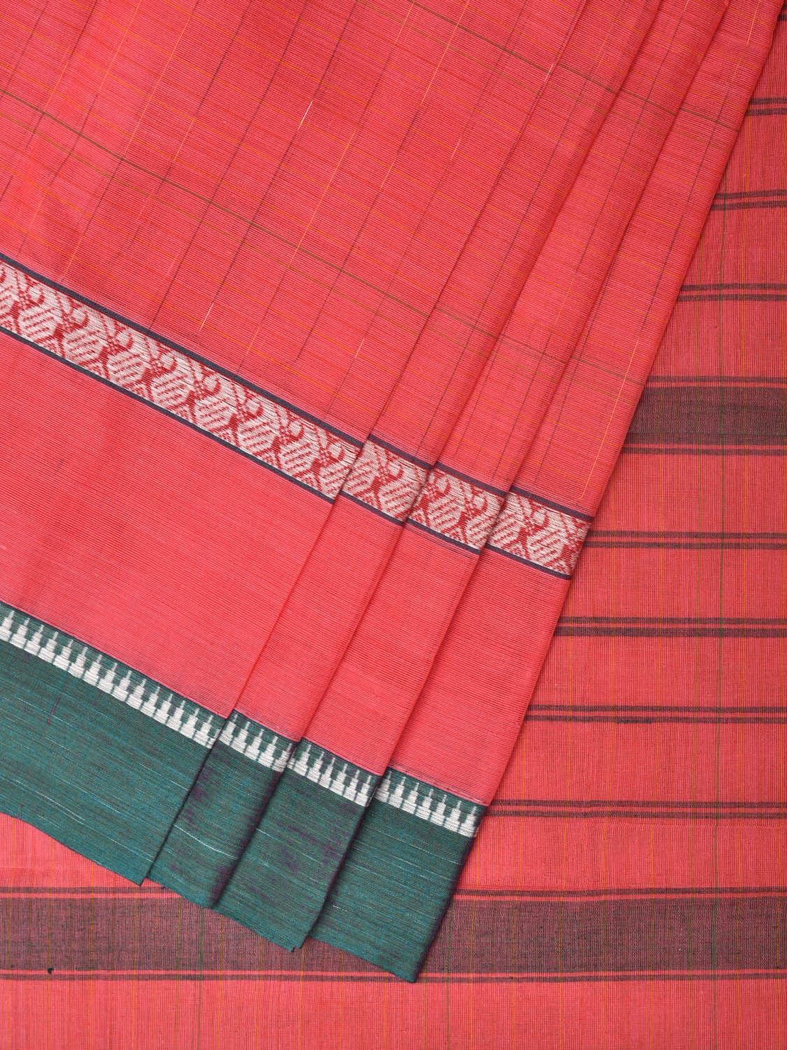 Peach Narayanpet Cotton Handloom Saree with One Side Big Border Design No Blouse np0782