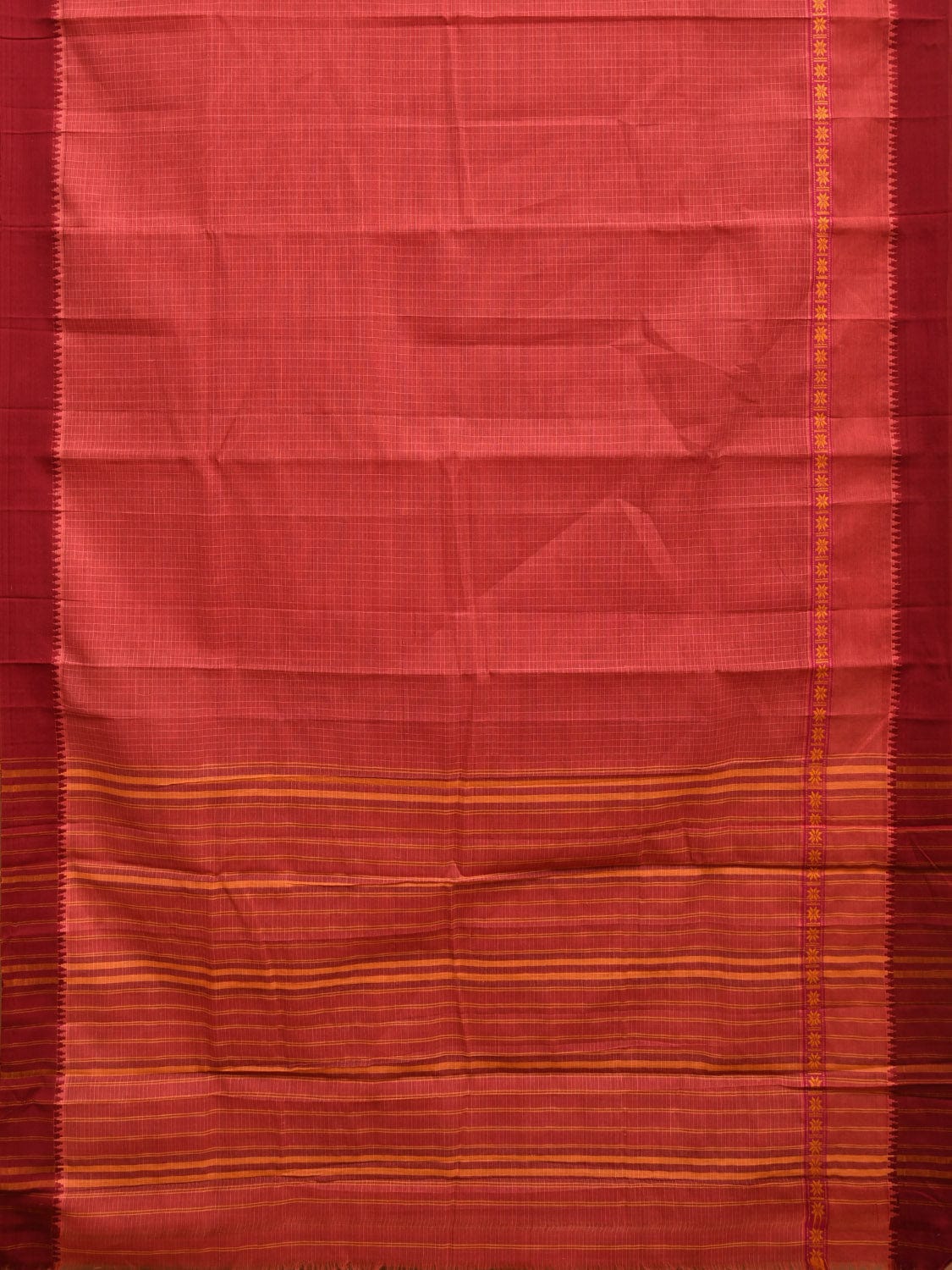 Peach Narayanpet Cotton Handloom Saree with One Side Big Border Design No Blouse np0874
