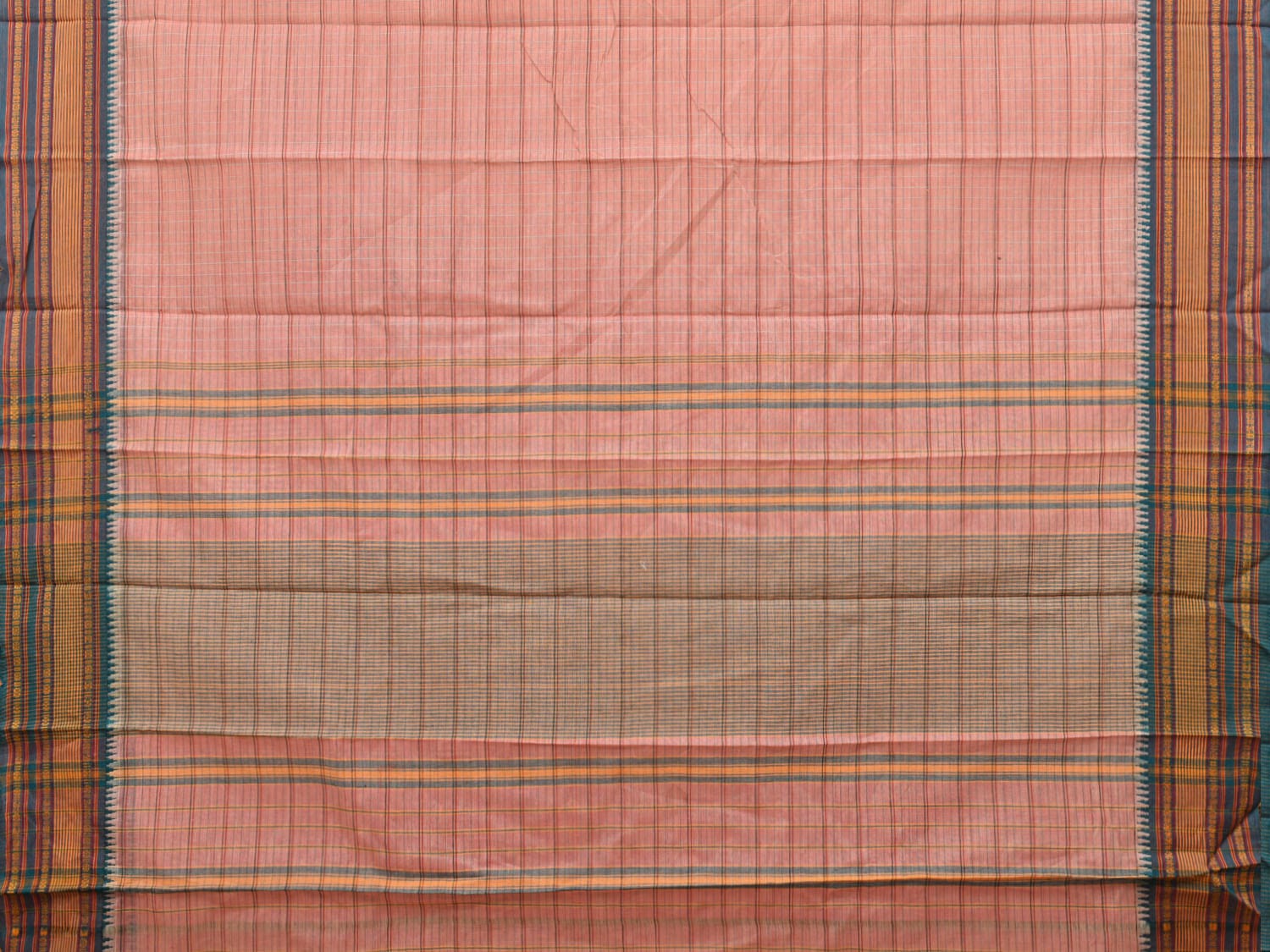 Peach Narayanpet Cotton Handloom Saree with Strips Design No Blouse np0697