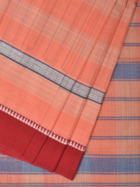 Peach Narayanpet Cotton Handloom Saree with Strips Design No Blouse np0776