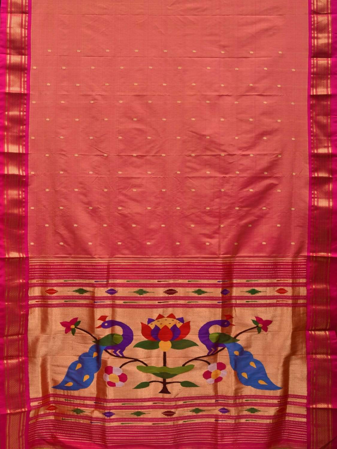 Peach Paithani Silk Handloom Saree with Special Pallu Design p0406