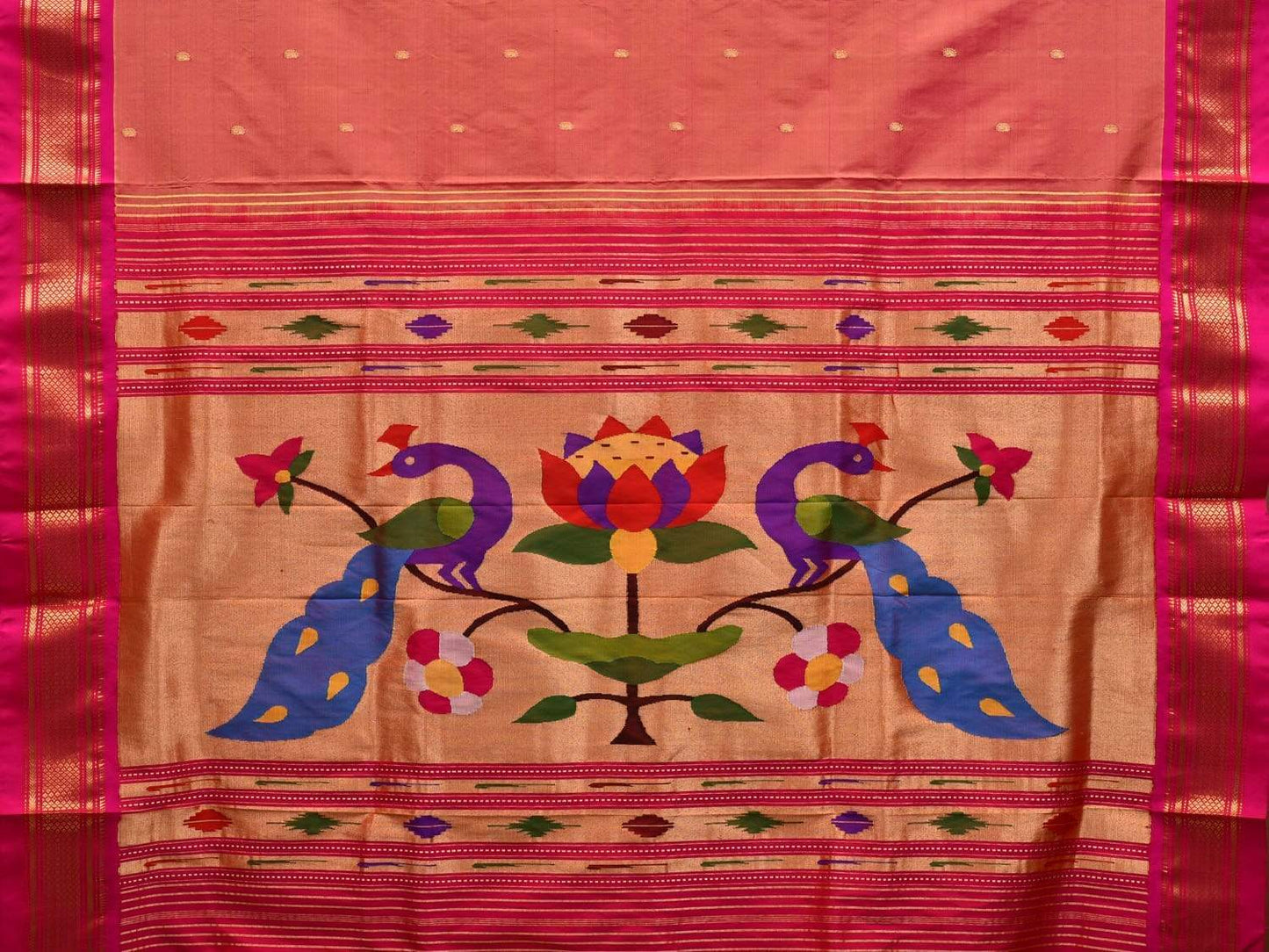 Peach Paithani Silk Handloom Saree with Special Pallu Design p0406
