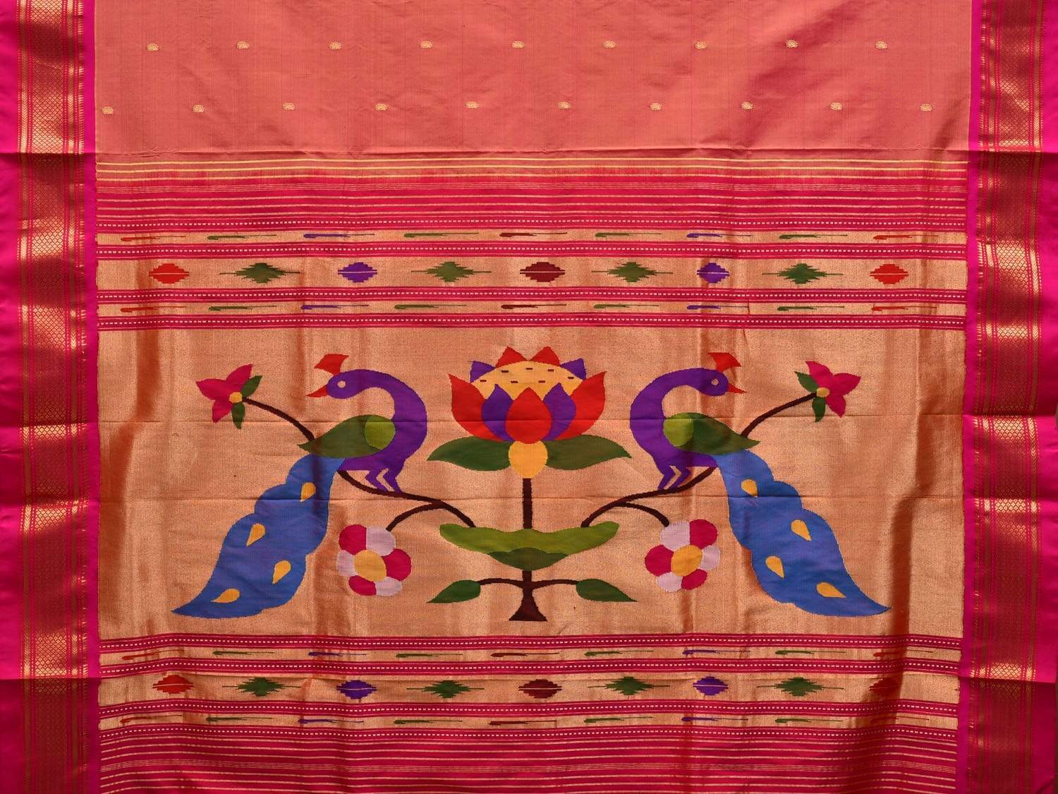 Peach Paithani Silk Handloom Saree with Special Pallu Design p0406