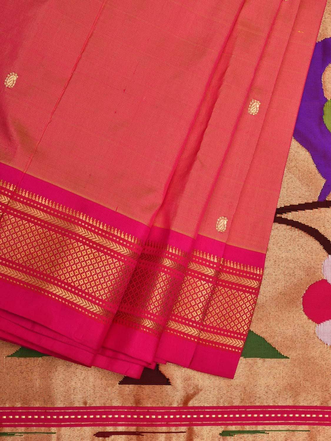 Peach Paithani Silk Handloom Saree with Special Pallu Design p0406