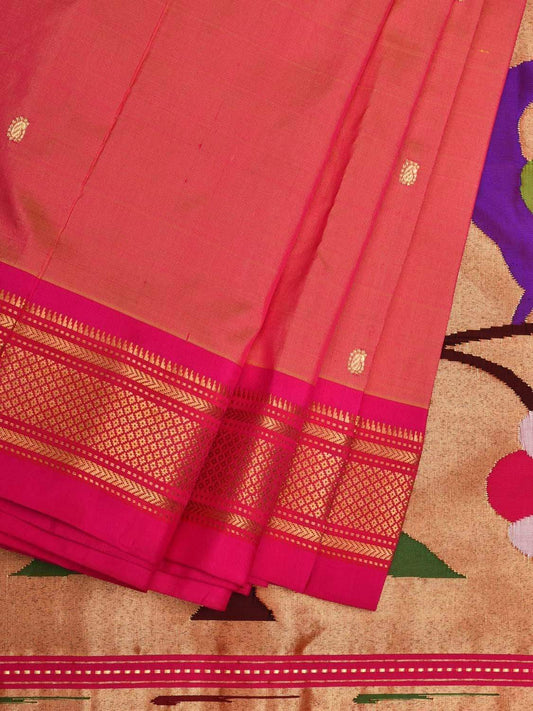 Peach Paithani Silk Handloom Saree with Special Pallu Design p0406