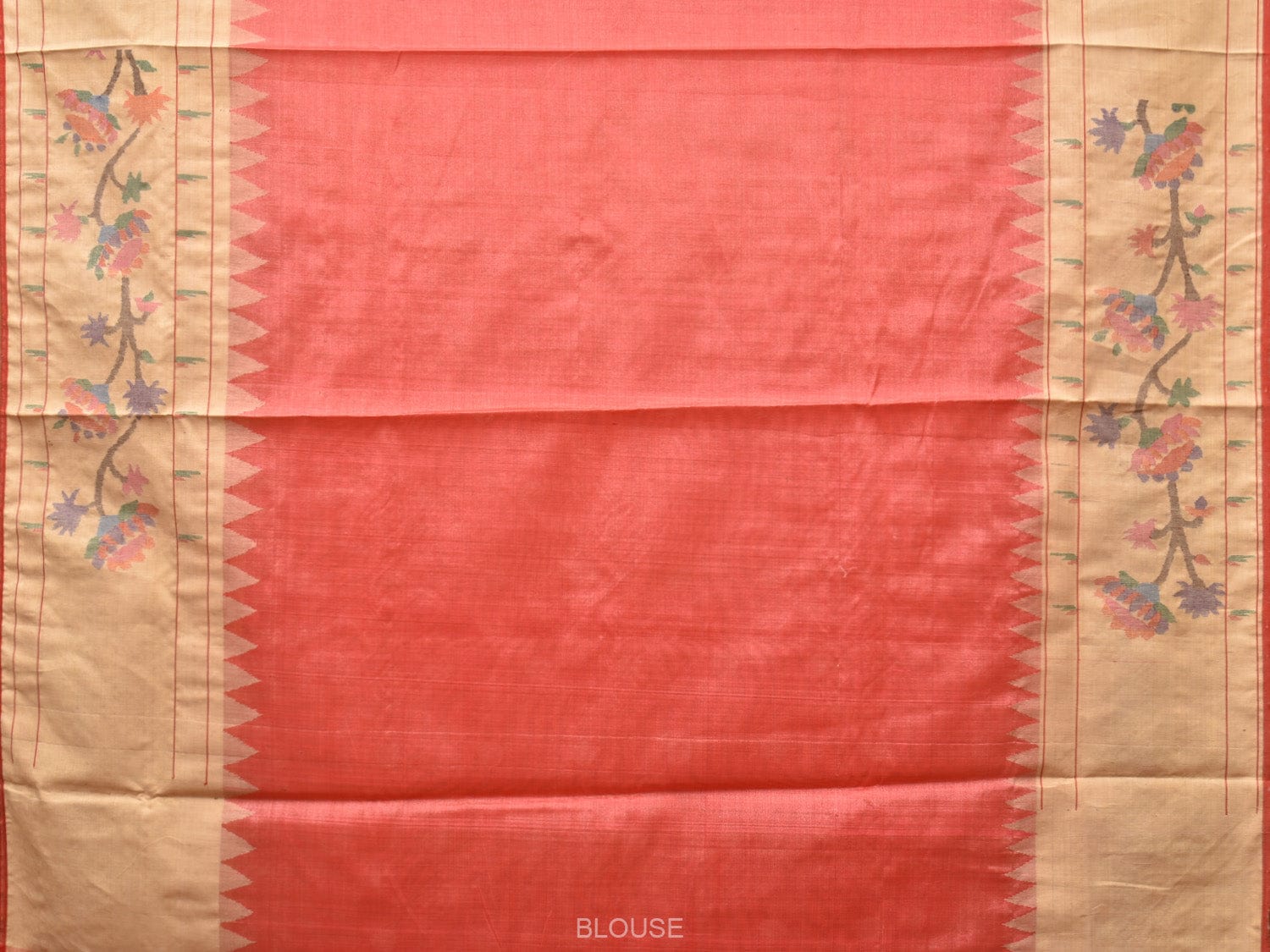 Peach Paithani Tussar Khadi Handloom Saree with Lotus Border and Pallu Design p0490
