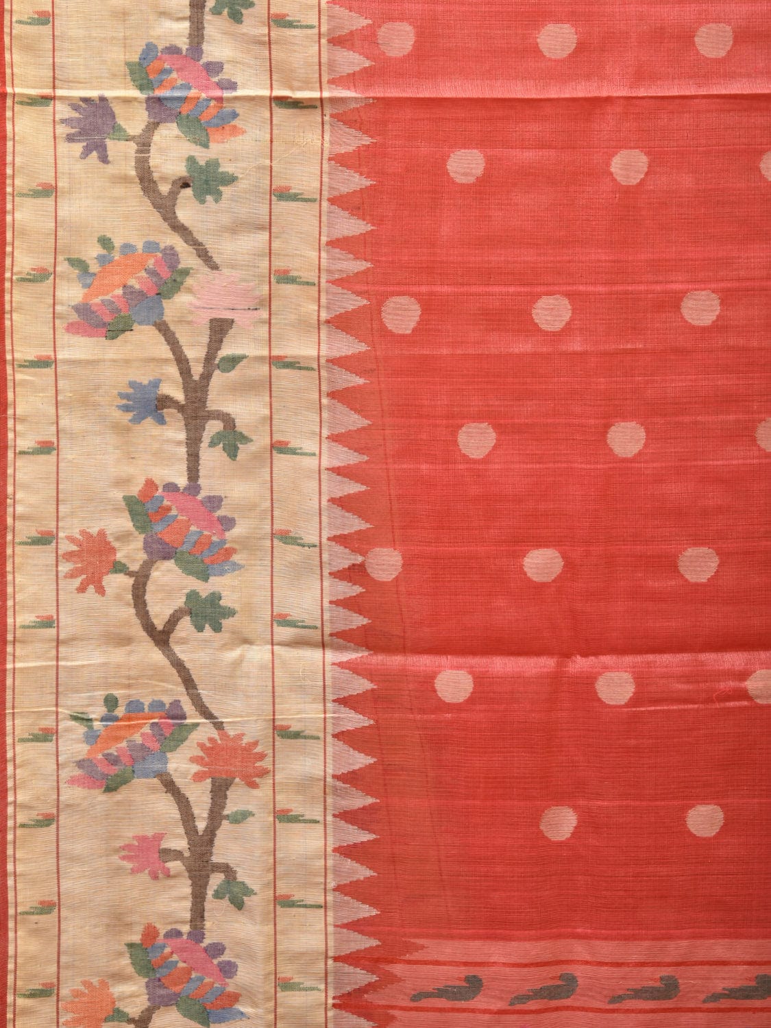 Peach Paithani Tussar Khadi Handloom Saree with Lotus Border and Pallu Design p0490