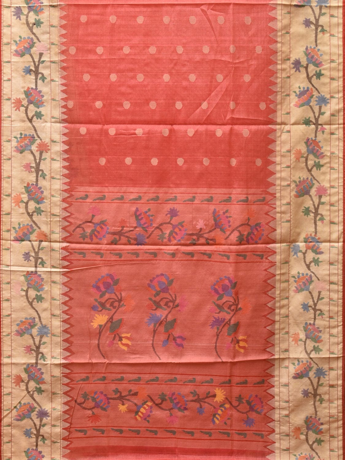 Peach Paithani Tussar Khadi Handloom Saree with Lotus Border and Pallu Design p0490