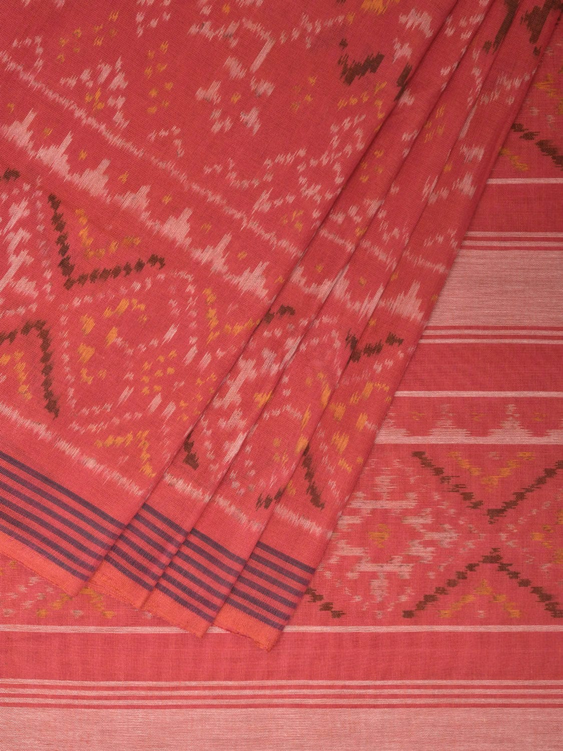 Peach Pochampally Ikat Cotton Handloom Saree with All Over Design i0869
