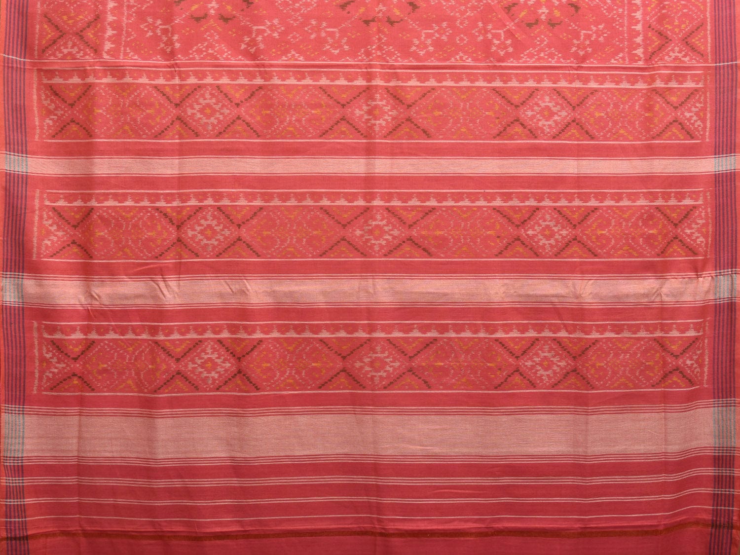 Peach Pochampally Ikat Cotton Handloom Saree with All Over Design i0869