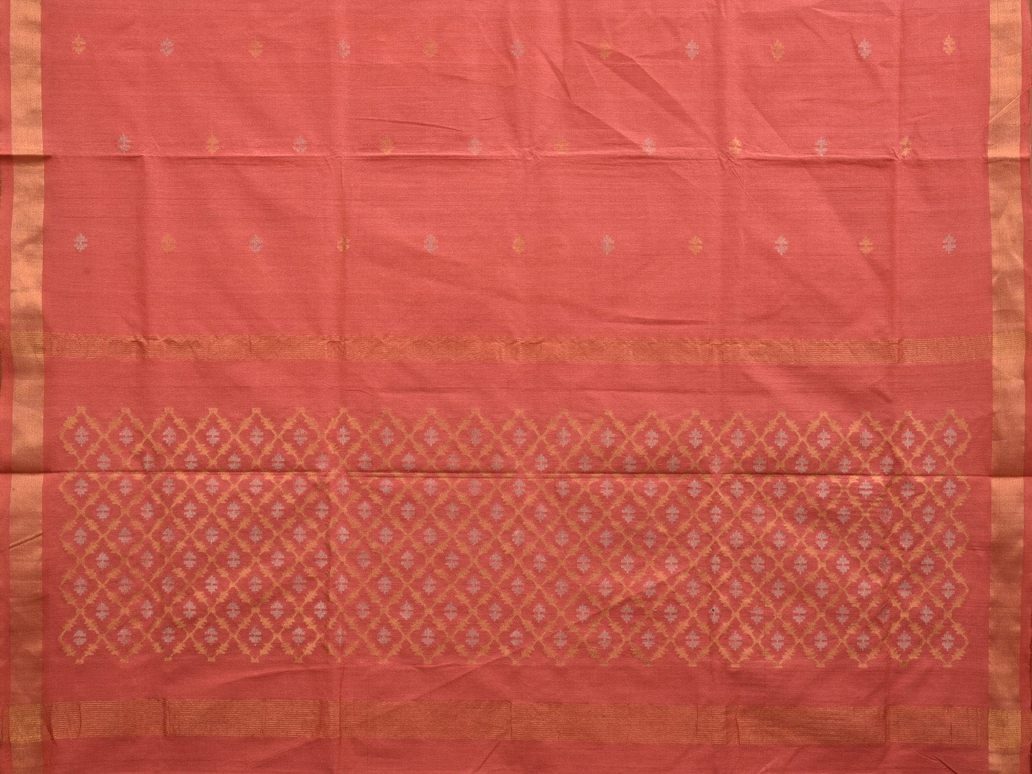 Peach Uppada Cotton Handloom Saree with Jamdani Pallu Design No Blouse u1871