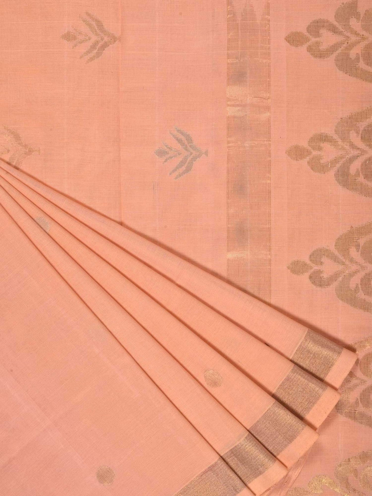Peach Uppada Cotton Handloom Saree with Pallu Design U1410