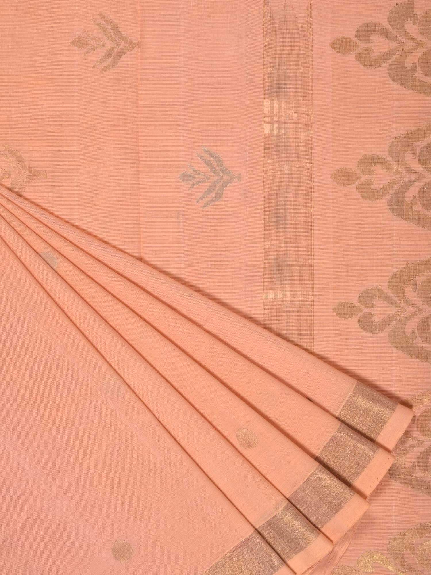 Peach Uppada Cotton Handloom Saree with Pallu Design U1410