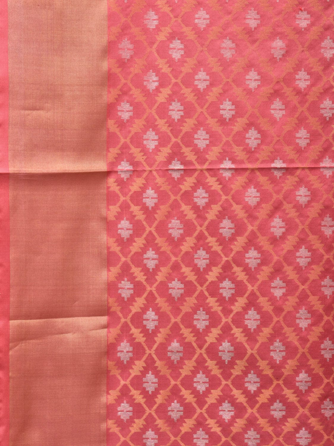 Peach Uppada Silk Handloom Saree with All Over Dhaka Jamdani Design u2170