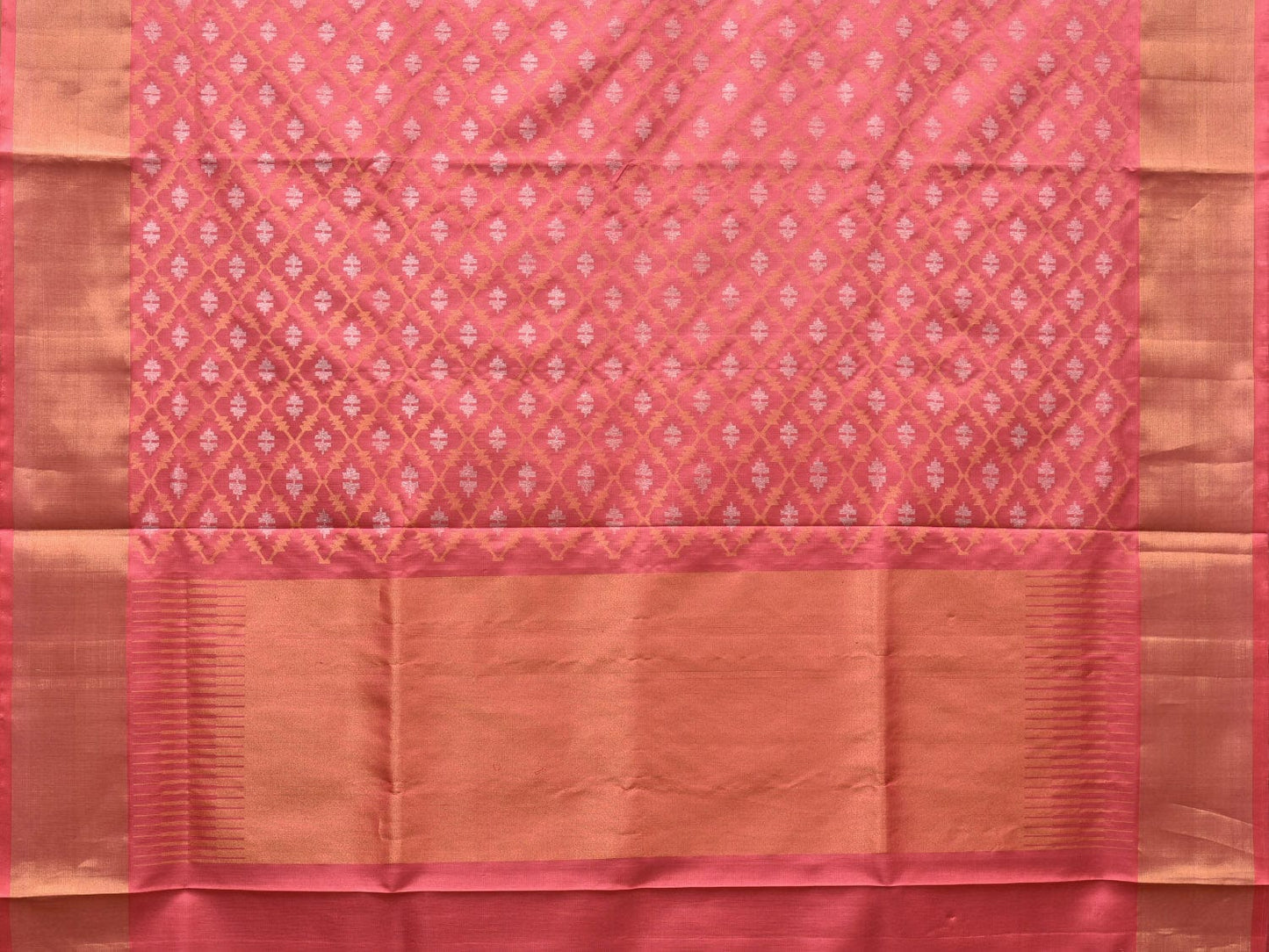 Peach Uppada Silk Handloom Saree with All Over Dhaka Jamdani Design u2170