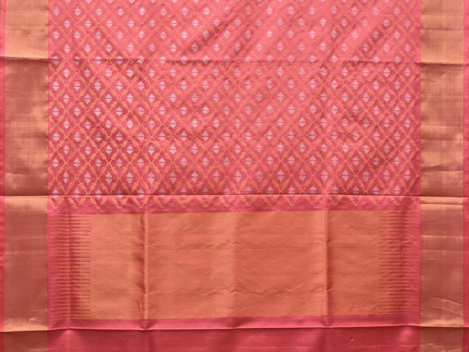 Peach Uppada Silk Handloom Saree with All Over Dhaka Jamdani Design u2170