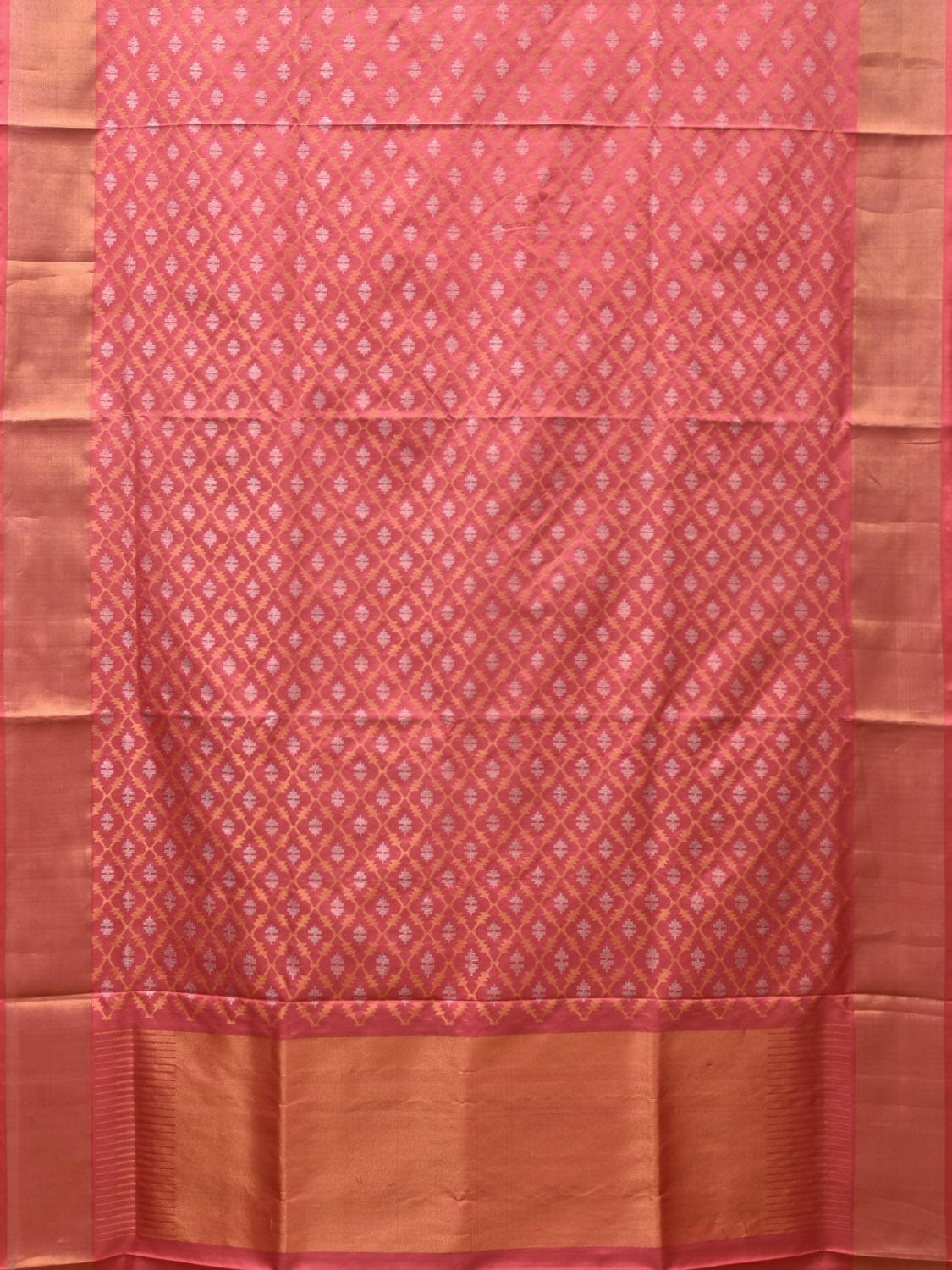 Peach Uppada Silk Handloom Saree with All Over Dhaka Jamdani Design u2170