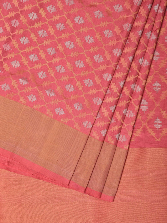 Peach Uppada Silk Handloom Saree with All Over Dhaka Jamdani Design u2170