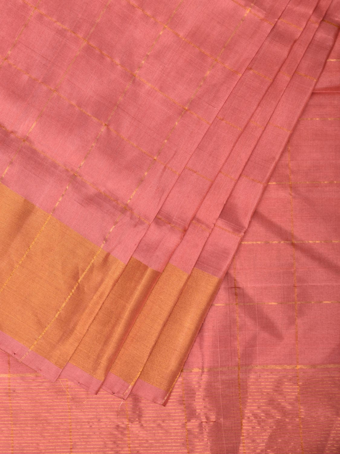 Peach Uppada Silk Handloom Saree with Big Checks Design u2076