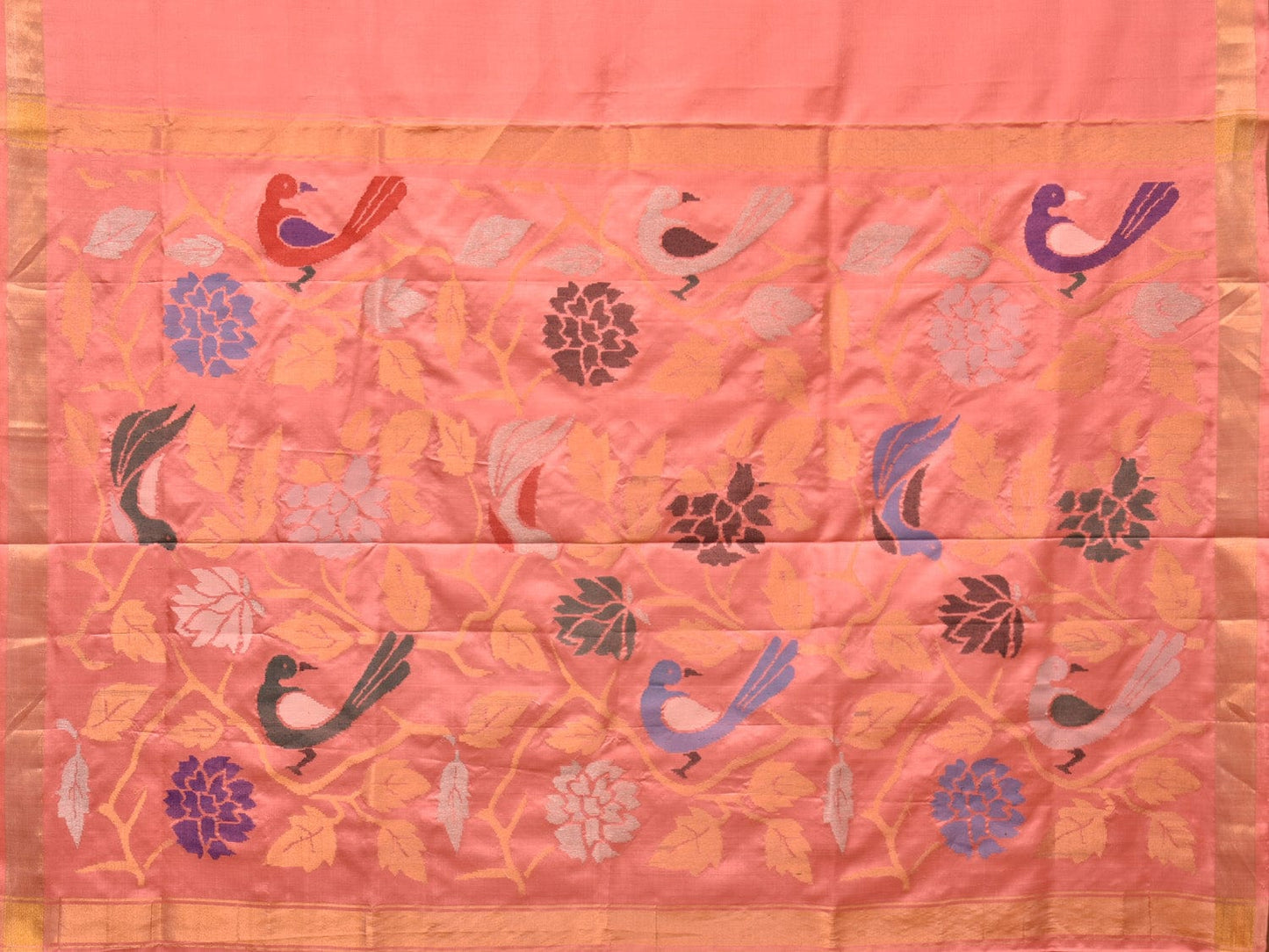 Peach Uppada Silk Handloom Saree with Birds and Floral Pallu Design u2161