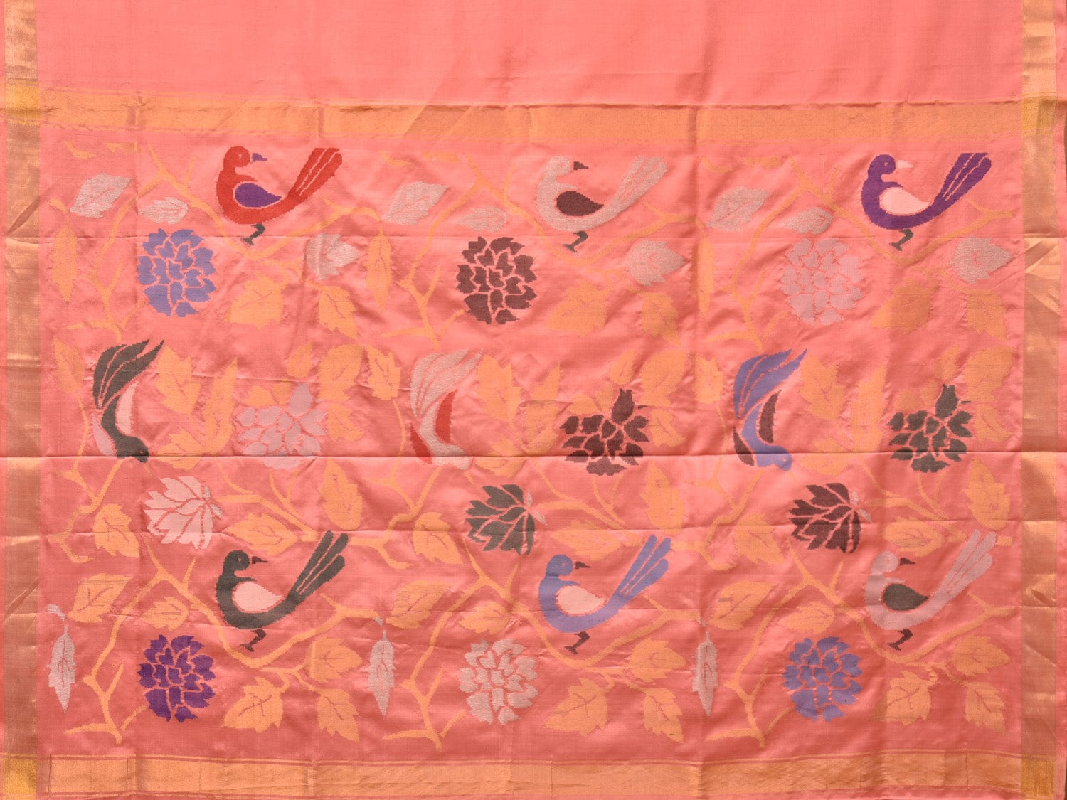 Peach Uppada Silk Handloom Saree with Birds and Floral Pallu Design u2161