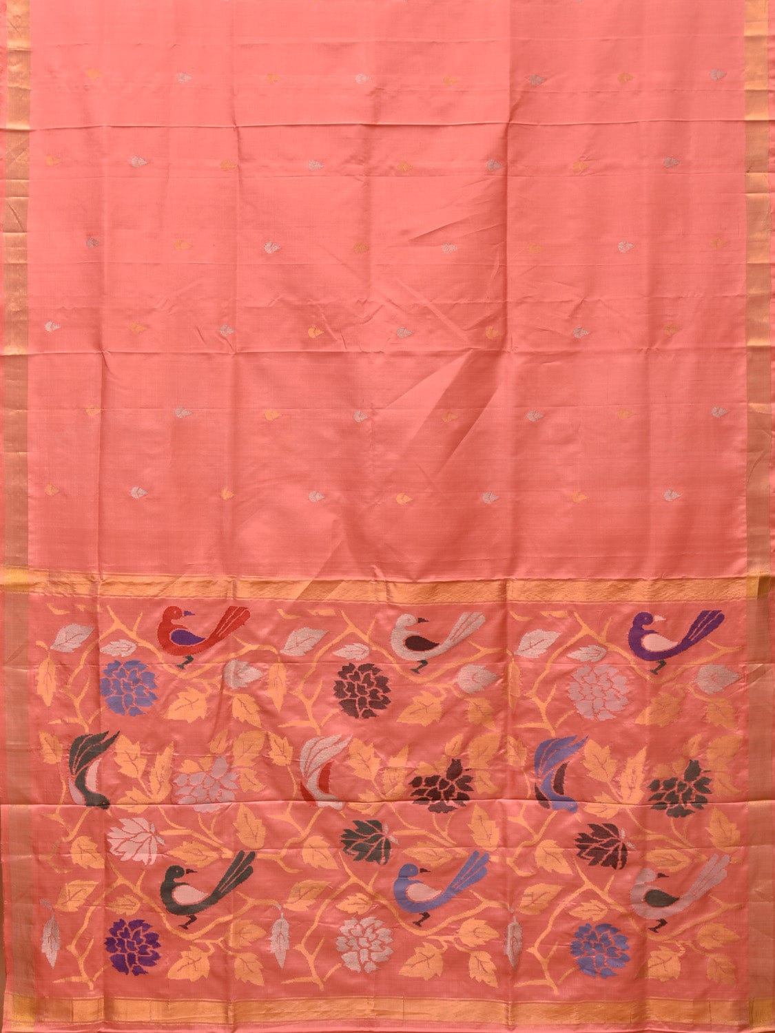 Peach Uppada Silk Handloom Saree with Birds and Floral Pallu Design u2161