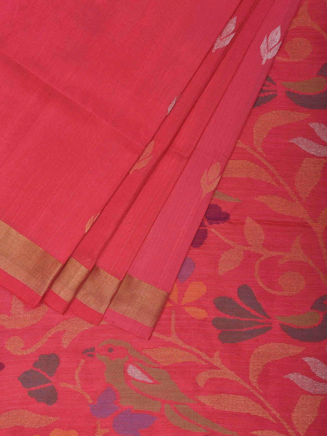 Peach Uppada Silk Handloom Saree with Floral and Birds Pallu Design u2318