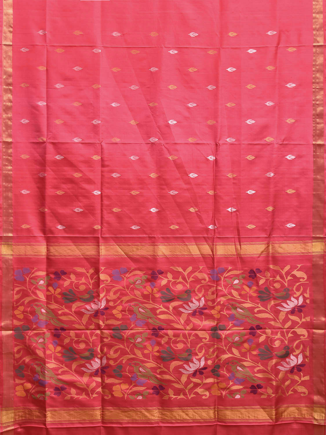 Peach Uppada Silk Handloom Saree with Floral and Birds Pallu Design u2318