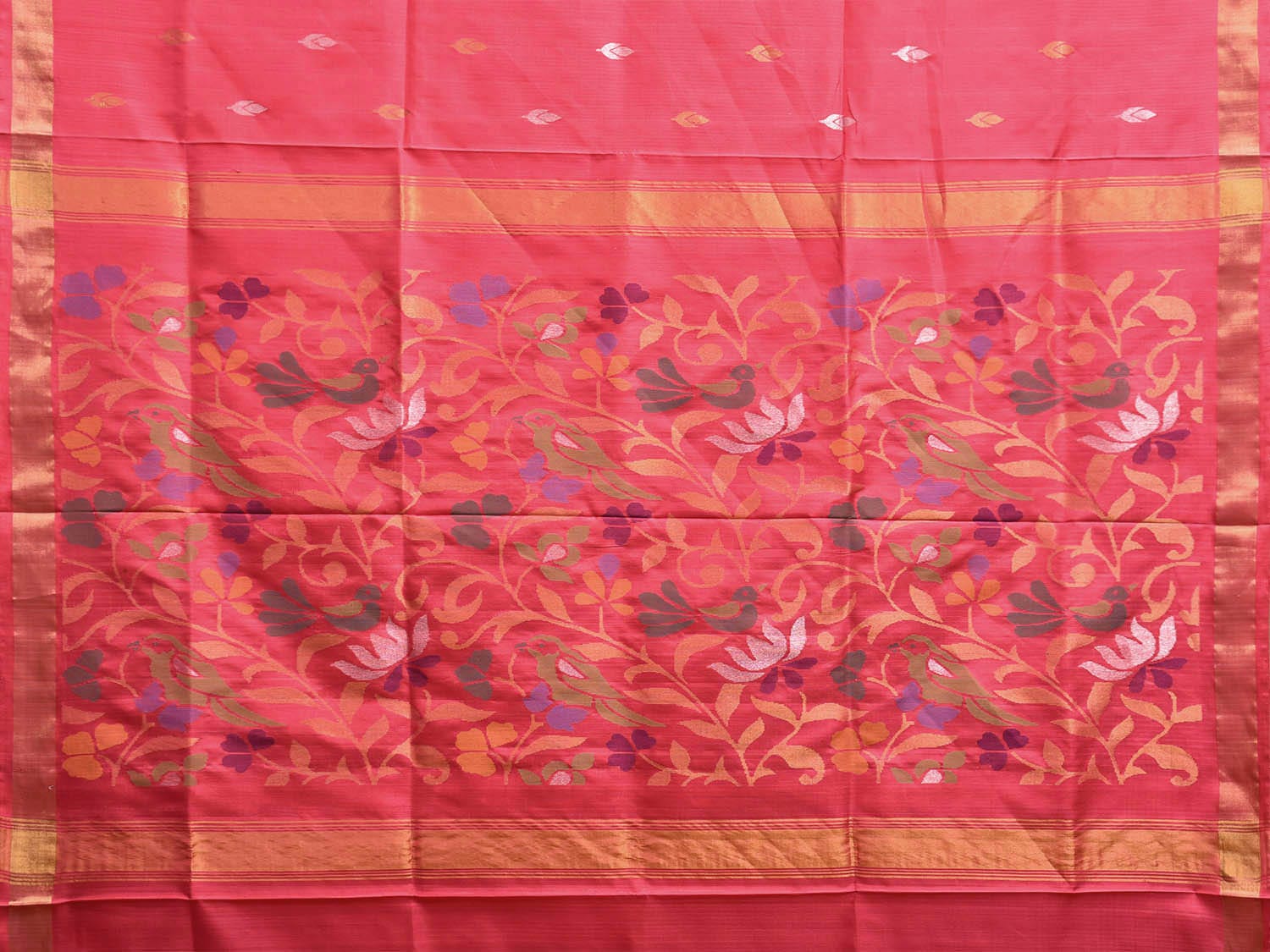 Peach Uppada Silk Handloom Saree with Floral and Birds Pallu Design u2318