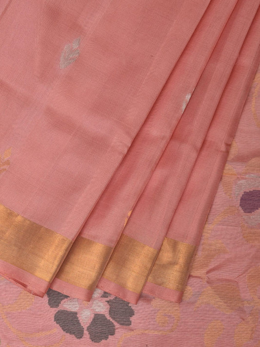 Peach Uppada Silk Handloom Saree with Floral Pallu Design u2213