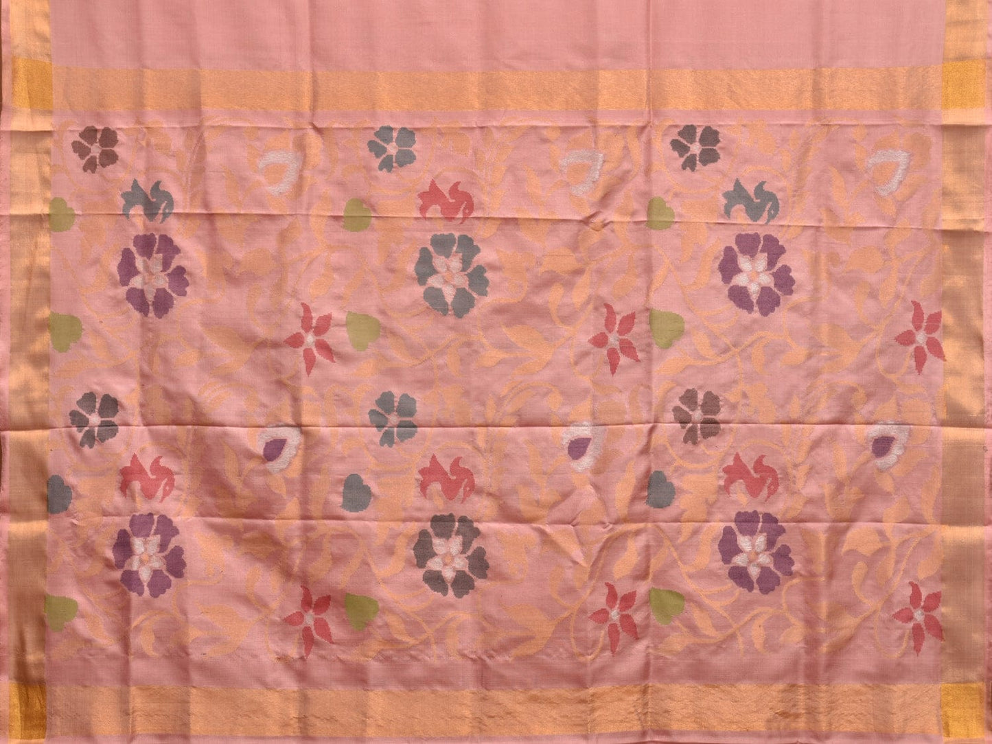 Peach Uppada Silk Handloom Saree with Floral Pallu Design u2213