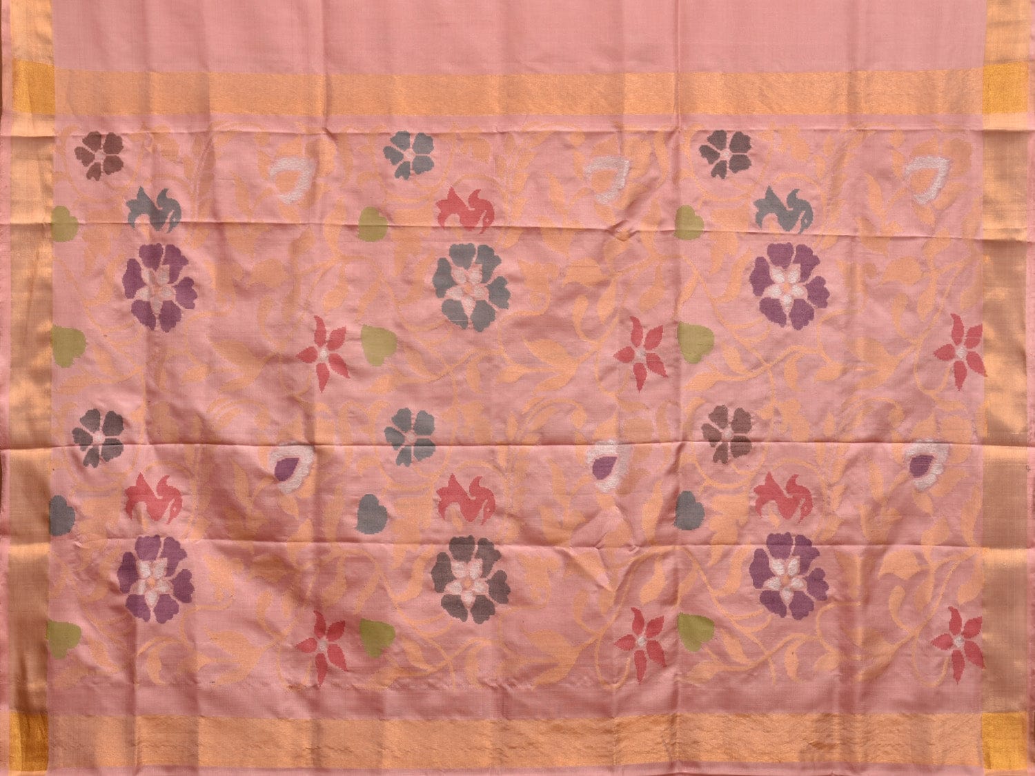 Peach Uppada Silk Handloom Saree with Floral Pallu Design u2213