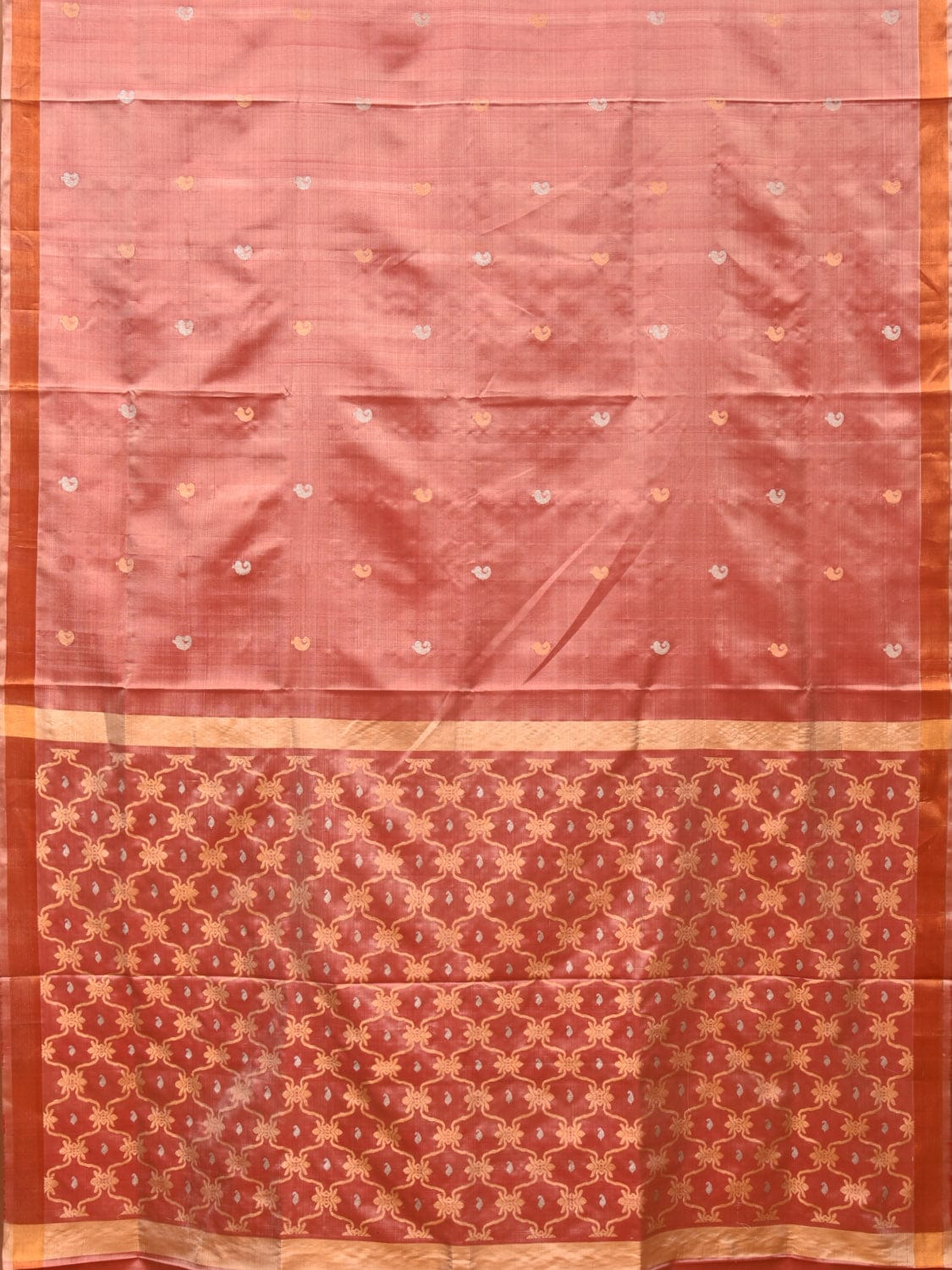 Peach Uppada Silk Handloom Saree with Grill Pallu Design u2109
