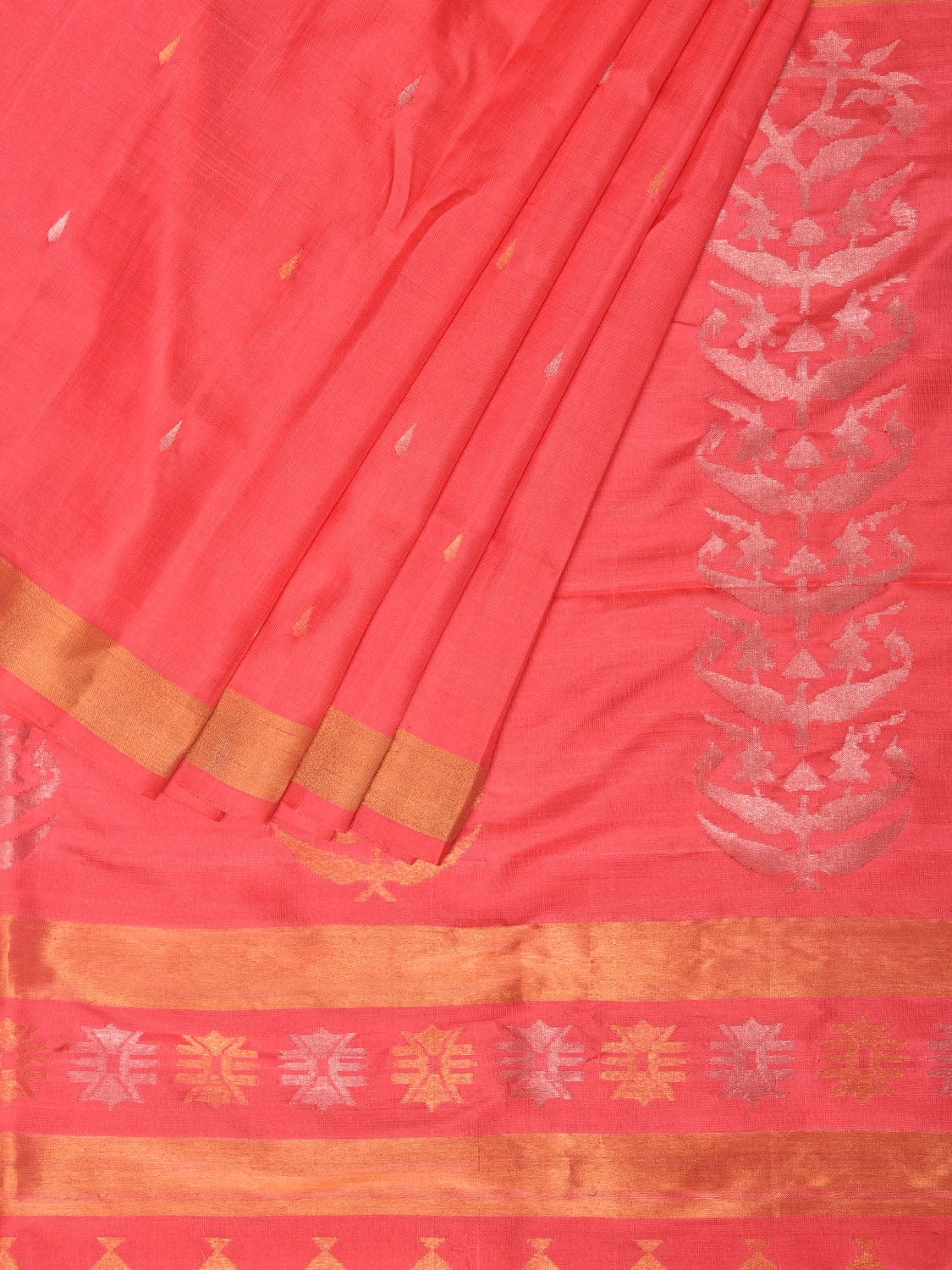 Peach Uppada Silk Handloom Saree with Karpur Pallu Design u2036