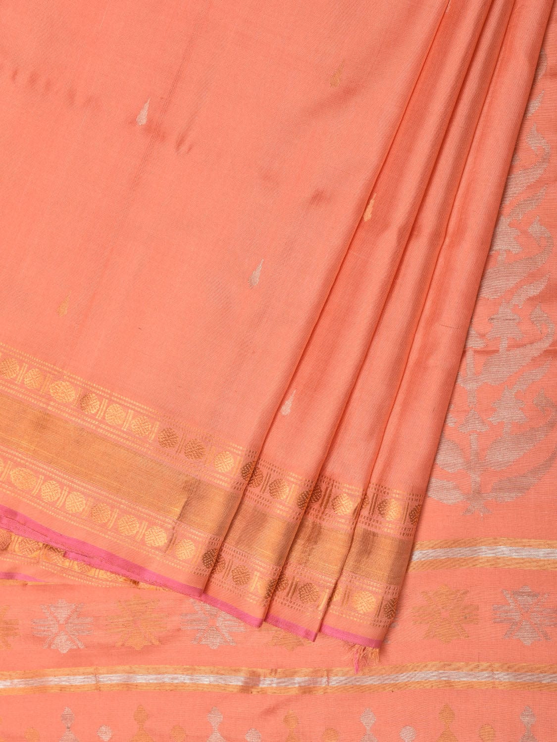 Peach Uppada Silk Handloom Saree with Karpur Pallu Design u2164