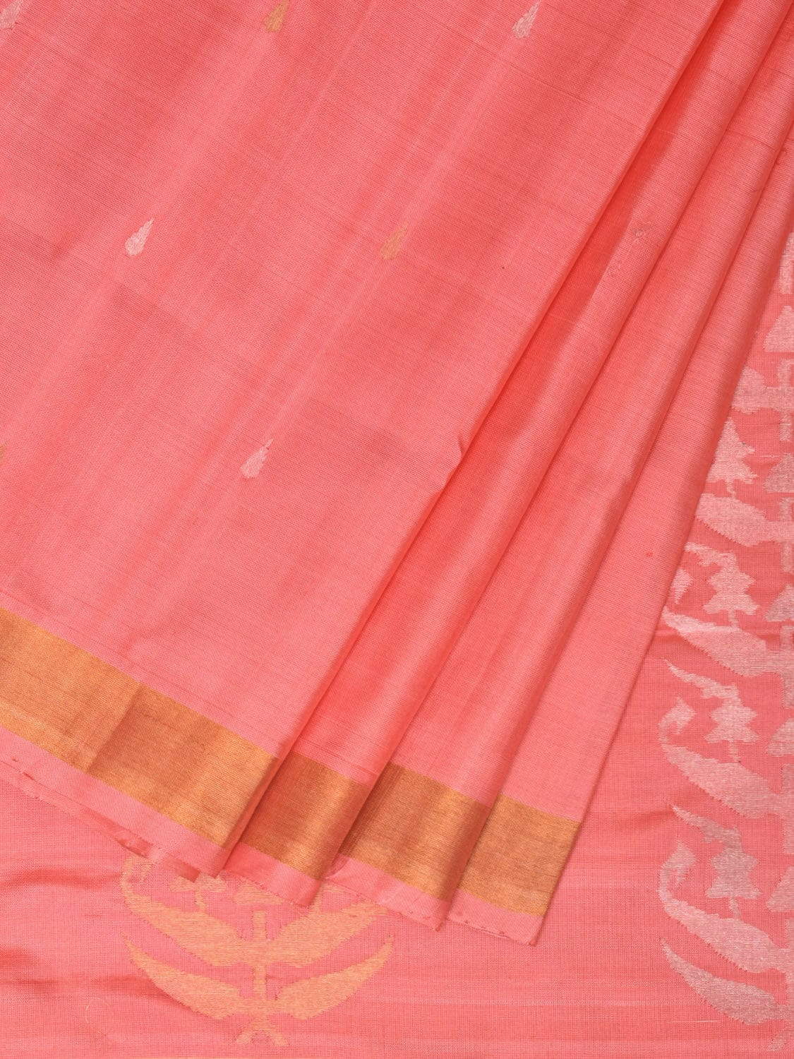Peach Uppada Silk Handloom Saree with Karpur Pallu Design u2225