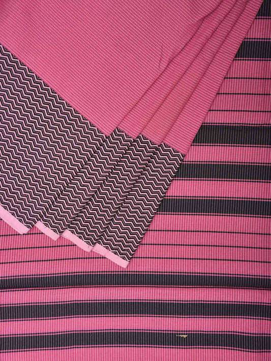 Pink and Black Bamboo Cotton Saree with Strips and Zig-Zag Border Design No Blouse bc0560