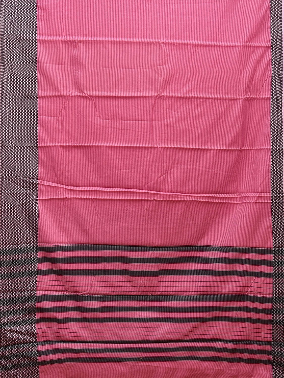 Pink and Black Bamboo Cotton Saree with Strips and Zig-Zag Border Design No Blouse bc0560
