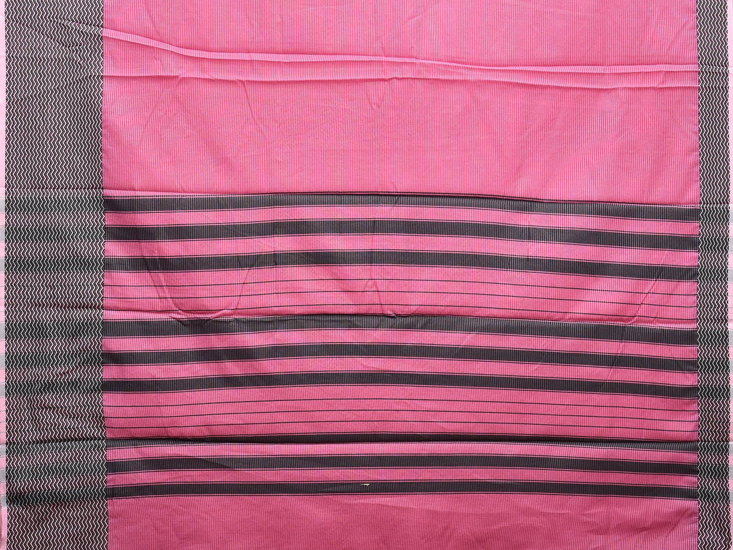 Pink and Black Bamboo Cotton Saree with Strips and Zig-Zag Border Design No Blouse bc0560