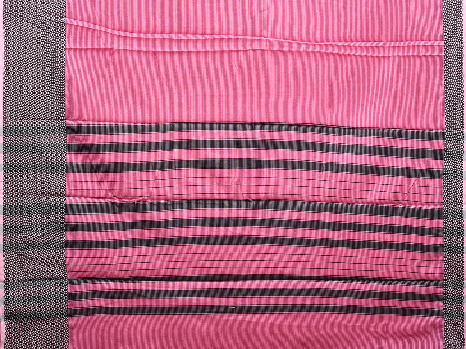 Pink and Black Bamboo Cotton Saree with Strips and Zig-Zag Border Design No Blouse bc0560