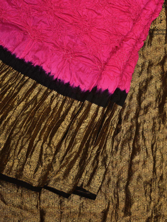 Pink and Black Bandhani Kanchipuram Silk Handloom Saree with Border Design Design bn0351