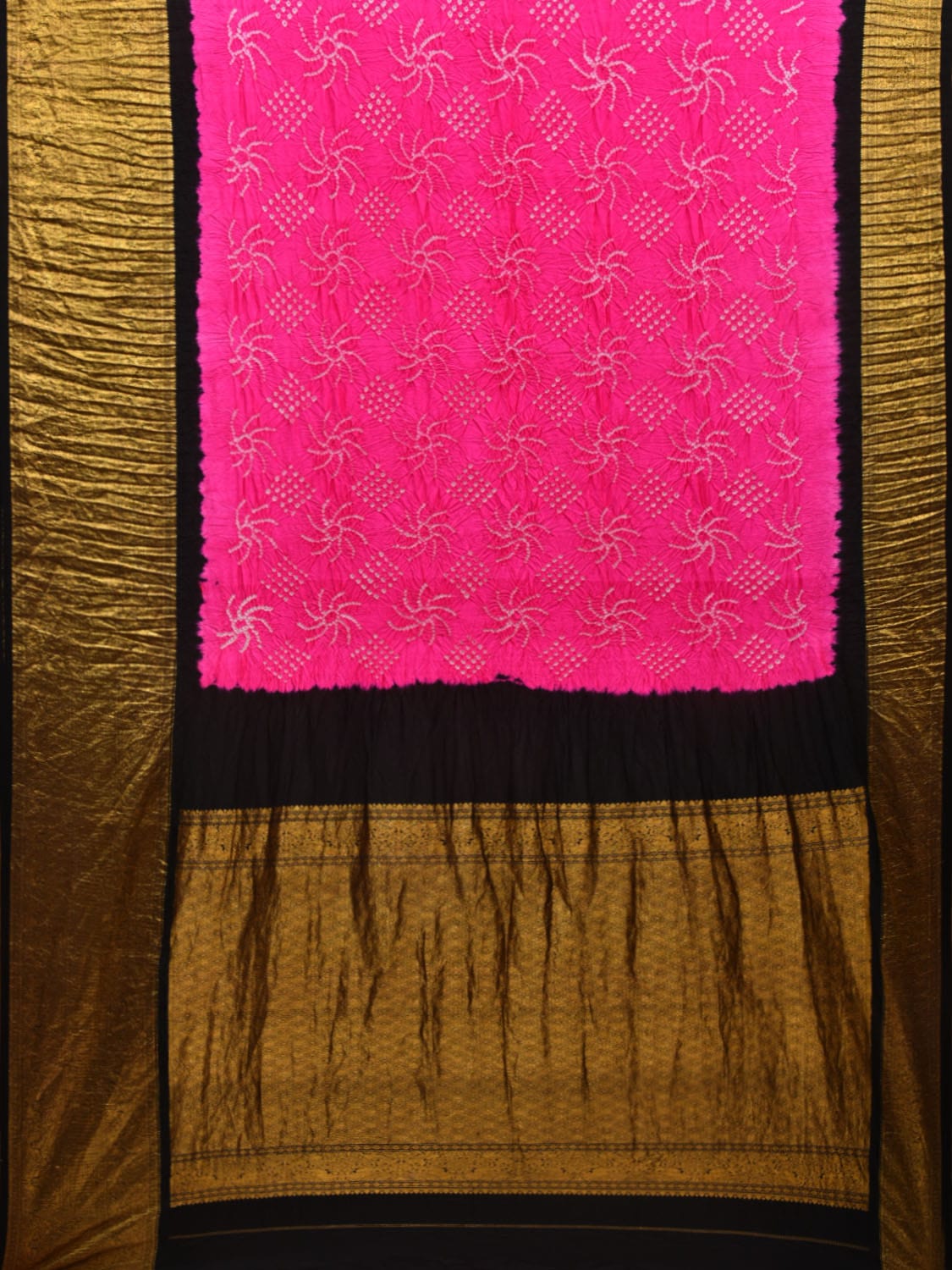 Pink and Black Bandhani Kanchipuram Silk Handloom Saree with Border Design Design bn0351