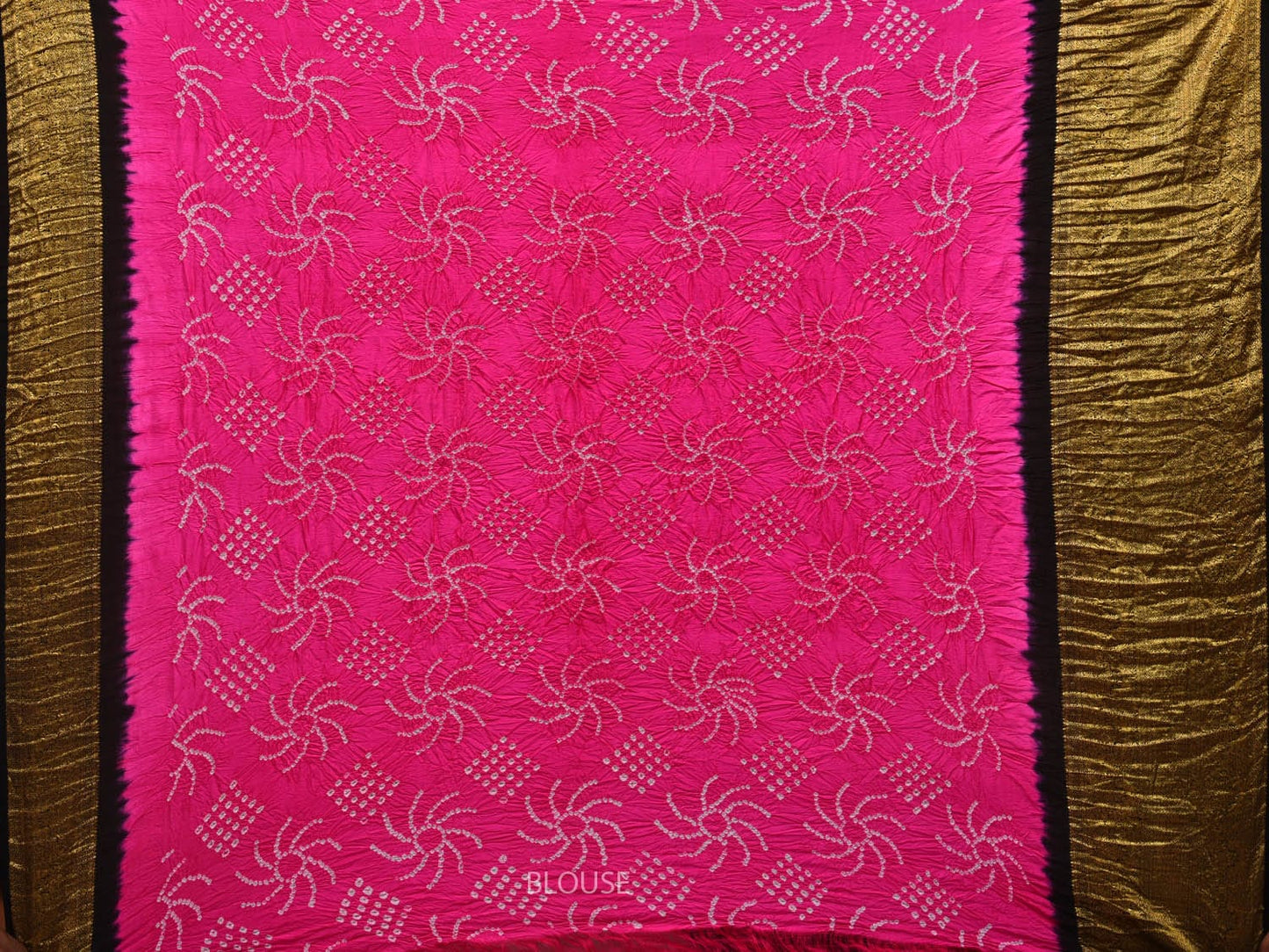 Pink and Black Bandhani Kanchipuram Silk Handloom Saree with Border Design Design bn0351