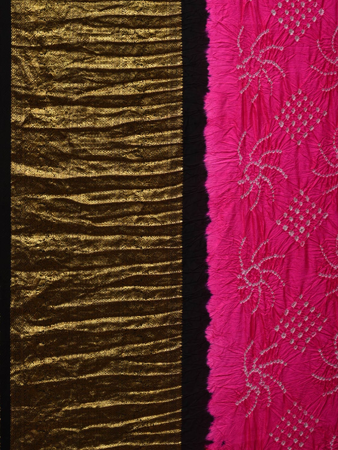 Pink and Black Bandhani Kanchipuram Silk Handloom Saree with Border Design Design bn0351